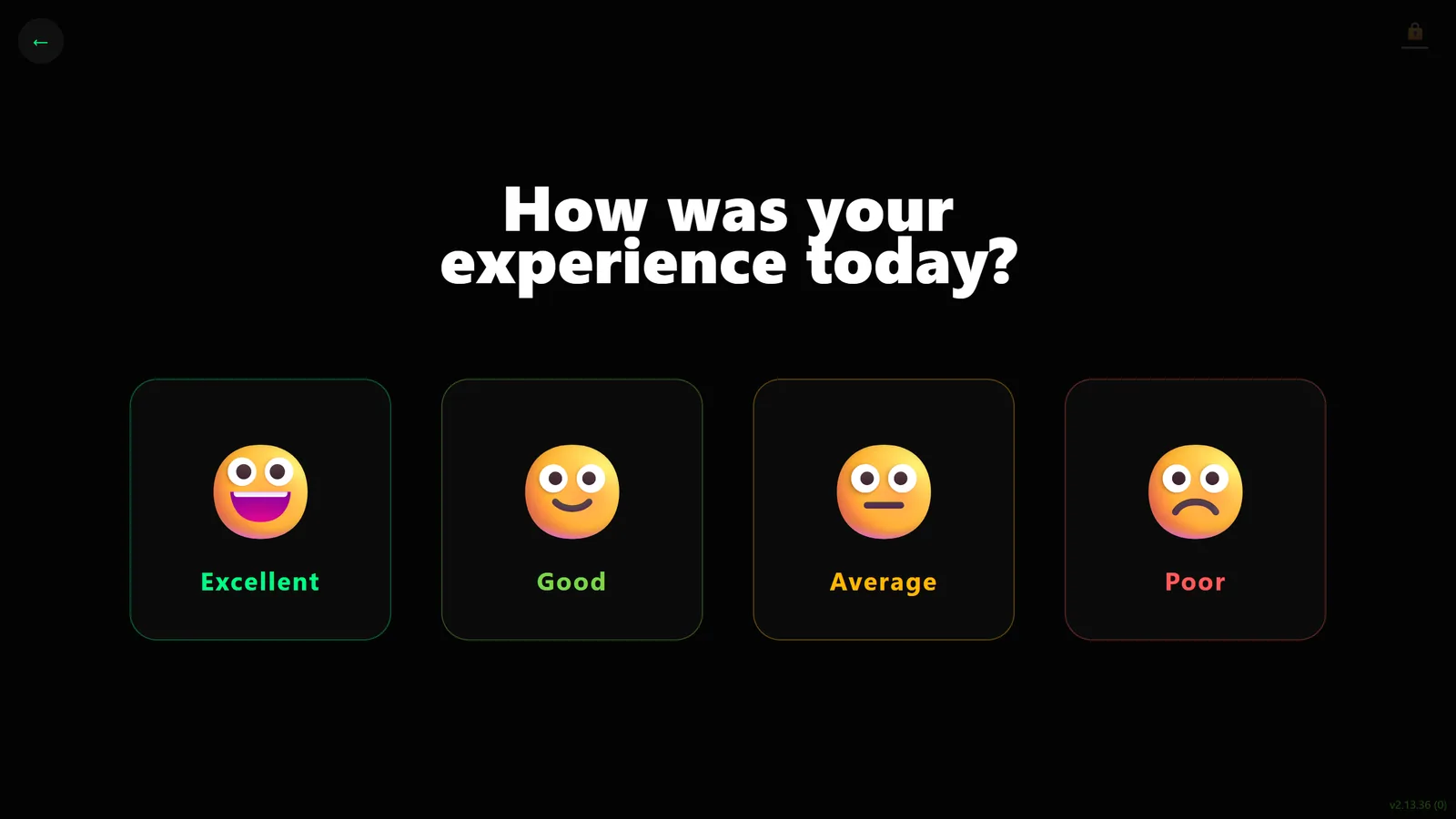 A feedback screen letting a customer select what went wrong: quality, service, wait time or cleanliness.