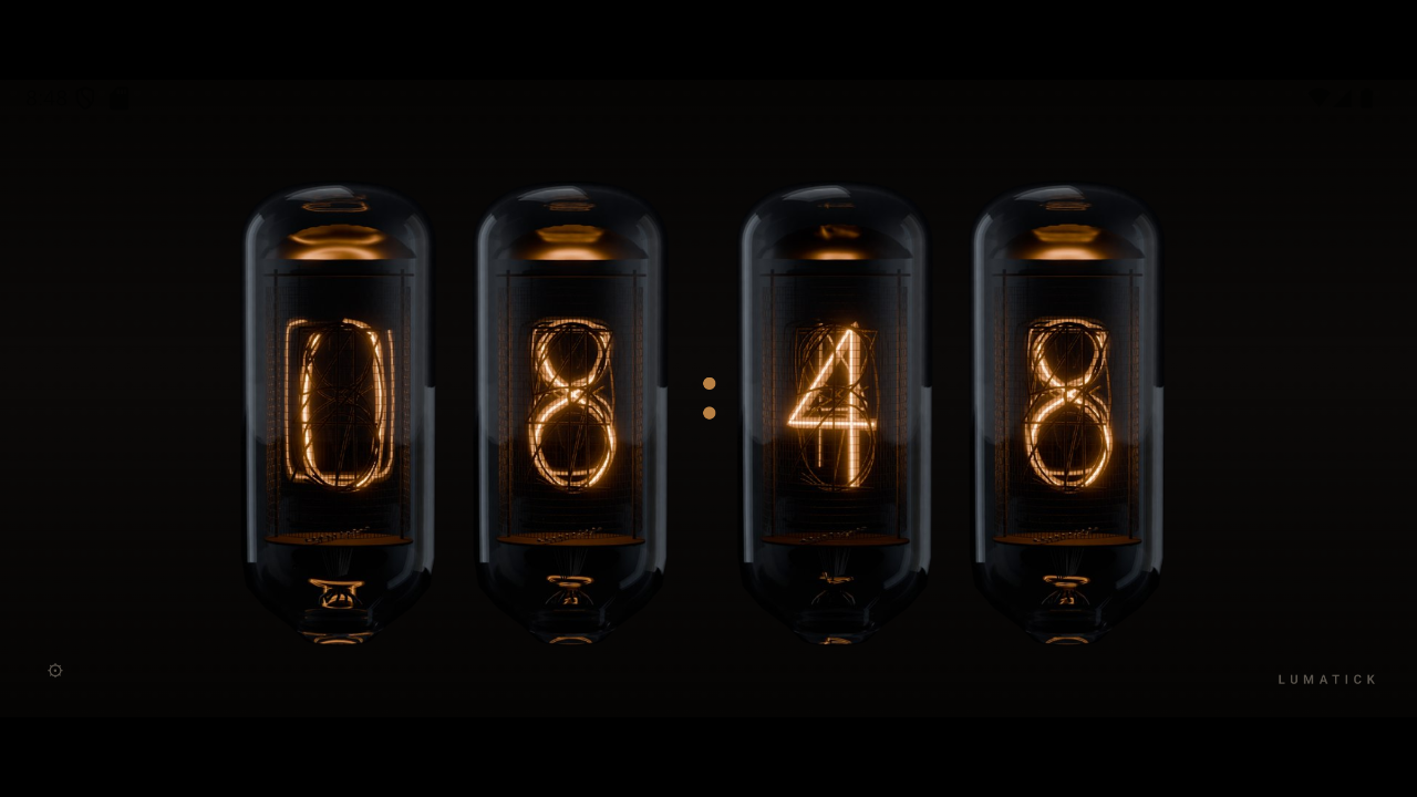 Seconds — six tubes showing hours, minutes and seconds.
