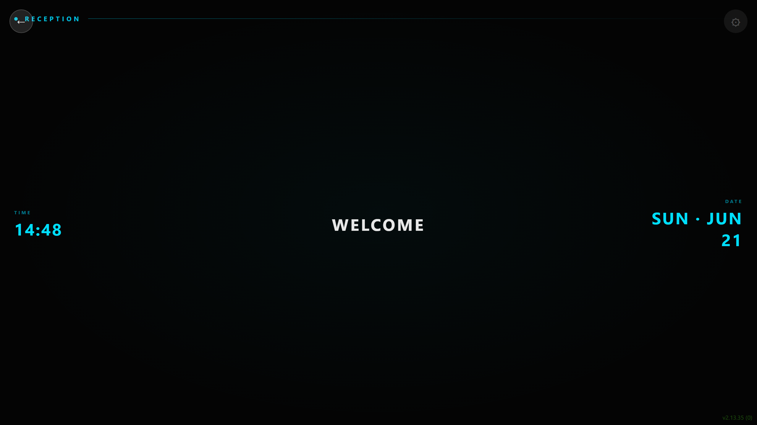 LumaTick Signage ambient room display: time, welcome message and date