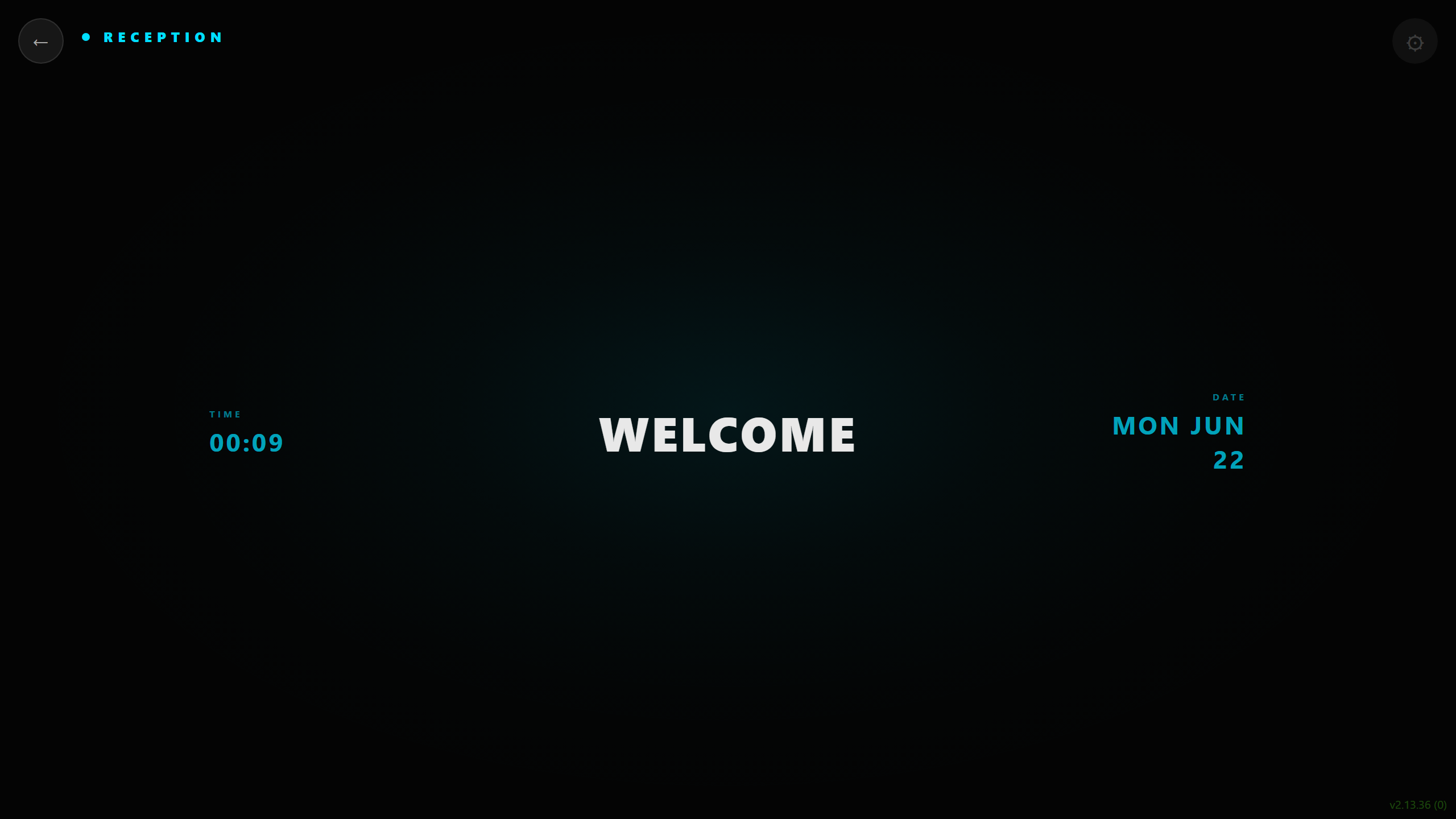 LumaTick Signage reception display with time, welcome message and date